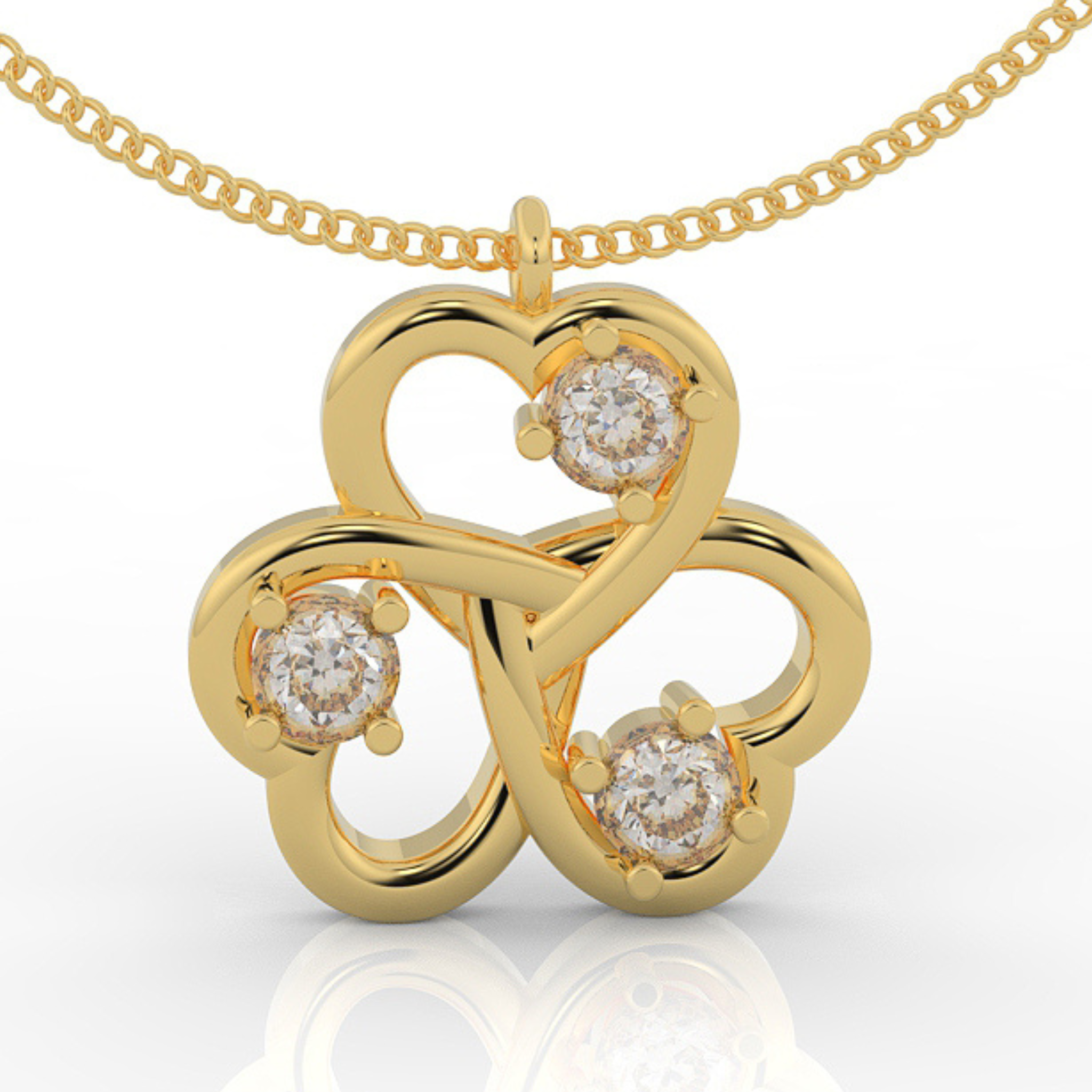 Trio Heart Pendant With Chain, Hallmarked 925 Sterling Silver